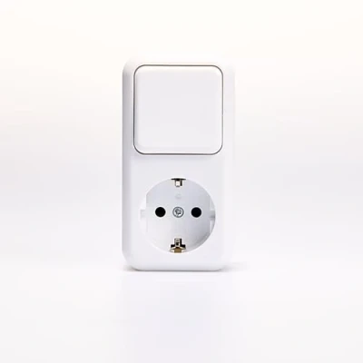 Afbeelding van Opbouw wisselschakelaar stopcontactcombinatie Opsmuk Veiligheidscontactdoos AP 250V/16A, opbouwschakelaar 250V/10A voor binnen, wit