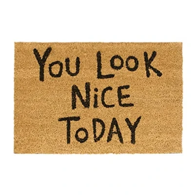 Afbeelding van Relaxdays deurmat kokos YOU LOOK NICE, binnen &amp; buiten, 40x60 cm, rechthoekige schoonloopmat, kokosmat antislip, natuur