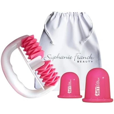 Afbeelding van Stephanie Franck Beauty Set 1 een massageroller, twee zuignap S + L (roze)