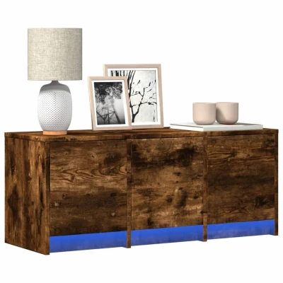 Afbeelding van Tv meubel met LED 97x34x40 cm bewerkt hout gerookt eikenkleur