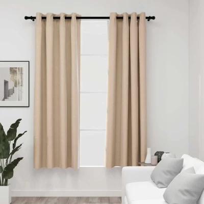 Afbeelding van Gordijnen linnen look verduisterend ogen 2 st 140x175 cm beige