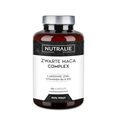 Afbeelding van Zwarte Maca Complex 32000mg Root + L Arginine Zink Vitaminen B6, B12 Energie Wortel Extract Hooggeconcentreerd 20:1 120 Vegetarische Capsules Nutralie