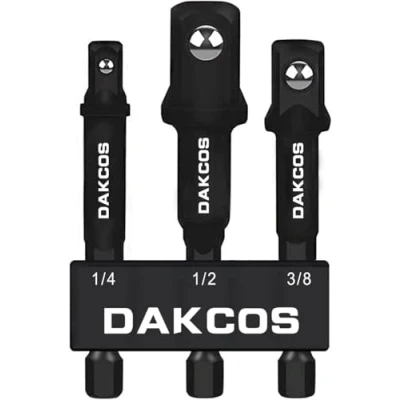 Afbeelding van DAKCOS 3 delige Impact Grade Socket Adapter Set Inch met Houder 1/4&quot;, 3/8&quot; en 1/2&quot; Drive voor Draadloze Schroevendraaier