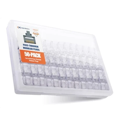 Afbeelding van Cable Matters Set van 50 Cat 6 RJ45 stekker pass Through (Pass RJ45, LAN stekker, Cat6 netwerkstekker) voor volledige of bekabelde UTP kabels
