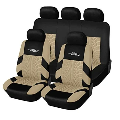 Afbeelding van Autoyouth Autostoelhoezen universele pasvorm volledige set autostoelbeschermers Tire Tracks autostoelaccessoires 9 stuks, beige