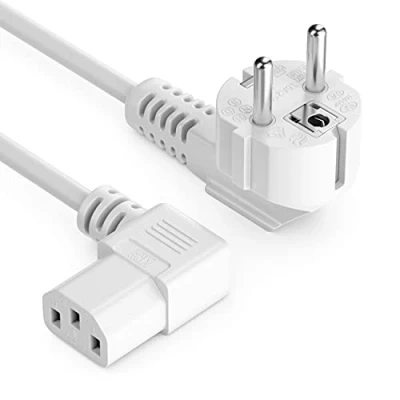 Afbeelding van deleyCON 3,0m Voedingskabel Netkabel Stroomkabel Veiligheidsstekker Type F (CEE 7/4) 90 Haaks op C13 Aansluiting Rechts PC Computer Monitor Printer Projector Wit
