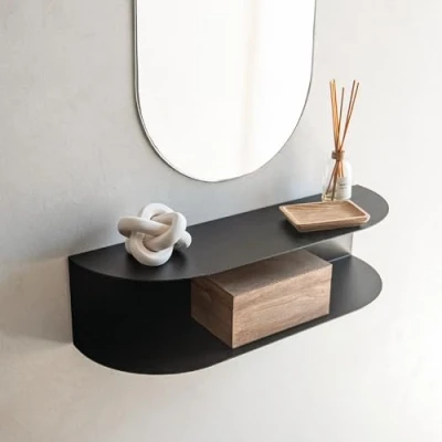 Afbeelding van MILUKA Zwevende entree, 60 cm, zwart, ingangstafel op 2 niveaus, wandplank, make uptafel of nachtkastje, model Ovva