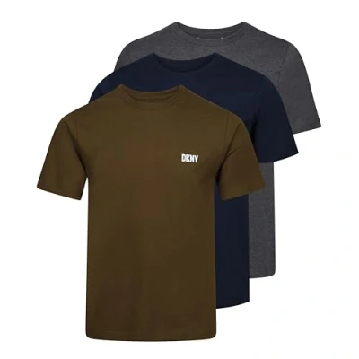 Afbeelding van DKNY Heren 3 Pack T Shirt 100% Katoen, Navy/Wit/Blauw, L