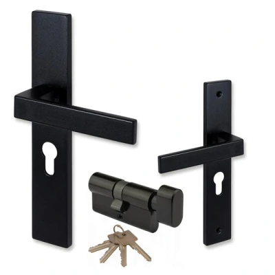 Afbeelding van COMBINATIE Deurklink ELIOT op schild profielcilinder gat zwart + knopcilinderslot 30/30