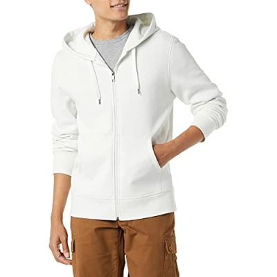 Afbeelding van Amazon Essentials Men&#039;s Fleecetrui met volledige ritssluiting en capuchon (verkrijgbaar in grote lange maten), Wit, XL