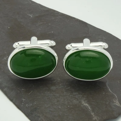 Afbeelding van Manchetknopen Edelsteen Ovaal Jade