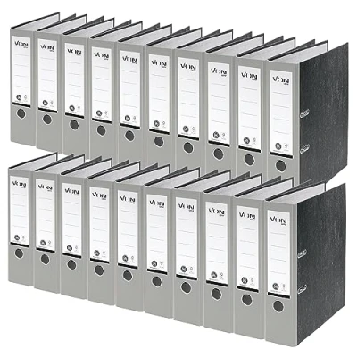 Afbeelding van Von Leitz Ordner A4, verpakking van 20 stuks, 100% gerecycled papier, 80 mm rugbreedte, Leitz, voor 600 vellen, blauwe engel &amp; FSC gecertificeerd, school, studie en thuis, grijs,