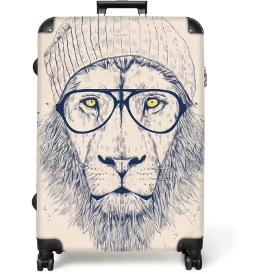 Afbeelding van NoBoringSuitcases.com® Koffer groot Reiskoffer lichtgewicht Leeuw Bril Muts Dieren Rolkoffer met 4 wielen Grote trolley XL 98 liter bagage