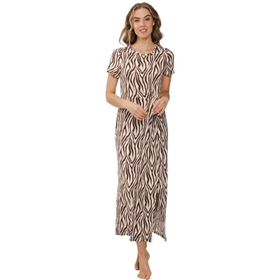 Afbeelding van Lange elegante strandjurk zebrastrepen Bruin Maat 36