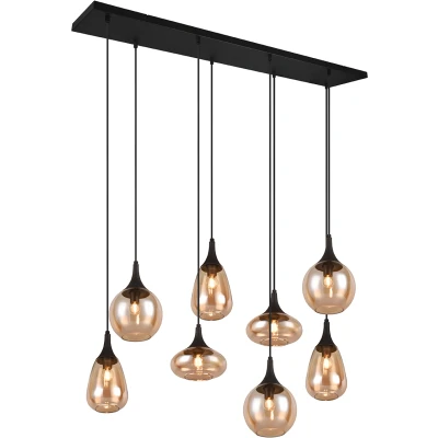 Afbeelding van TRIO LUMINA Hanglamp Zwart mat excl. 8x E14 40W Aanpasbaar in hoogte Amber glas