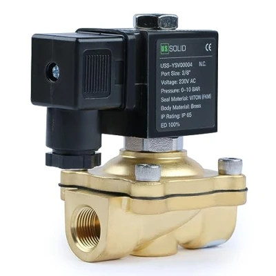Afbeelding van U.S. Solid Solenoid Valve Magneetventiel, messing, G 3/8 inch, 230 V AC, stroomloos gesloten, NC, 0 10 bar, elektrisch waterventiel voor water, lucht, diesel, kerosine, benzine