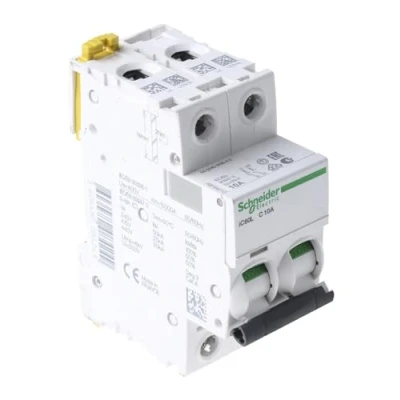 Afbeelding van Schneider electric ic60l 2p c10 miniatuur vermogensschakelaar 10a netwerktype ac dc netwerkfrequentie 50 60hz curvecode c a9f94210
