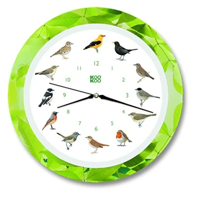 Afbeelding van KOOKOO Singvogel kwartsuurwerk Leaf, het zende voklok, is een horloge met 12 inheemse zangvogels en echte, natuurlijke vogelstemmen
