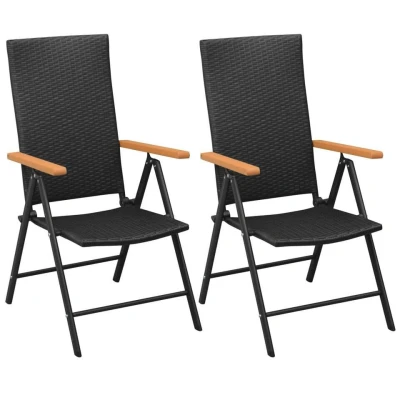 Afbeelding van Tuinstoelen stapelbaar 2 st poly rattan zwart