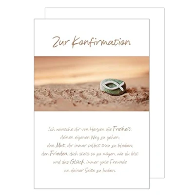Afbeelding van Edition Seidel Premium wenskaart voor confirmatie met envelop, confirmatiekaart spreuk, kaart wenskaart, steen, vis, jongen meisje (KF290 SW022)