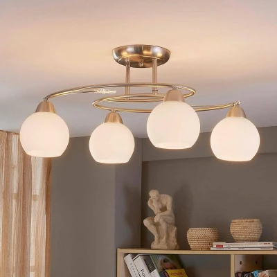 Afbeelding van Lindby plafondlamp 4 lichts glas, metaal H: 25.5 cm E14 wit, mat nikkel