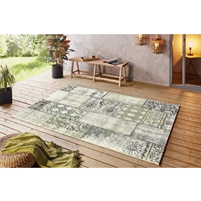 Afbeelding van Binnen &amp; Buiten Tapijt/Vloerkleed Patchwork Symi Groen/crème 80x150 Cm