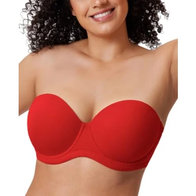 Afbeelding van Delimira Dames Onderdraad Contour Multiway Volledige Dekking Strapless BH Plus Size Lippenstift rood 80C