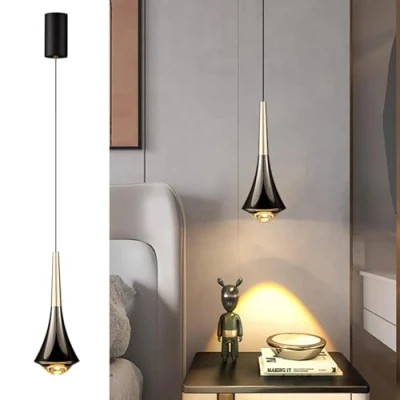 Afbeelding van ACMHNC LED hanglamp Zwart Goud slaapkamer hanglamp, warm wit 3000K, Modern voor woonkamer eettafel hotel eetkamer toonbank
