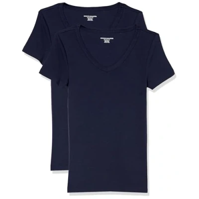 Afbeelding van Amazon Essentials Women&#039;s T shirt met korte mouwen en V hals in slanke pasvorm, Pack of 2, Marineblauw, XS