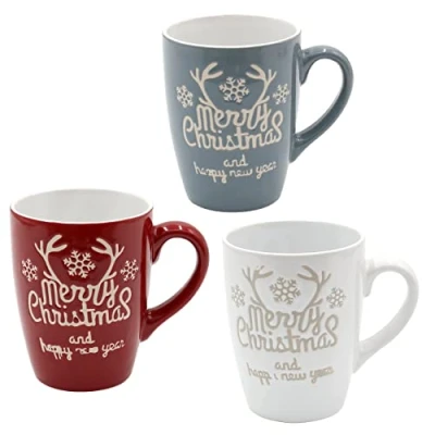 Afbeelding van Dekohelden24 Keramische kerstmokken als set van 3, hoogte: 11 cm Ø 8 cm, inhoud 300 ml.