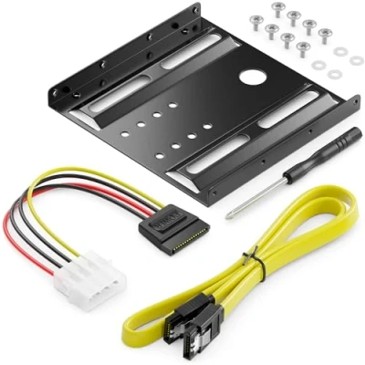 Afbeelding van deleyCON Montageframe voor 2,5&quot; Harde Schijven SSD&#039;s naar 3,5&quot; Adapter Afneembaar Frame Beugelrails Incl. Schroeven Voedingsadapter SATA kabel &amp; Schroevendraaier Zwart