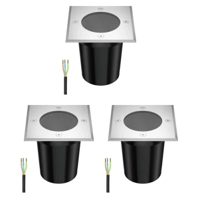 Afbeelding van ledscom.de 3 st. vloerinbouwlamp RELI voor buiten, IP67, roestvrij staal, hoekig, 11 x 11cm, 1x GU10 max. 15W