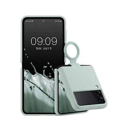 Afbeelding van kwmobile flexibel telefoonhoesje van TPU geschikt voor Samsung Galaxy Z Flip 3 5G Siliconen coating Hoesje met ring in cool mint