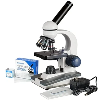 Afbeelding van AmScope 40X 1000X draagbare LED monoculaire studentenmicroscoop + 50 lege glijbanen