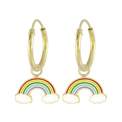 Afbeelding van Zilveren Oorbellen meisje kind Gold plated oorringen met hanger, regenboog