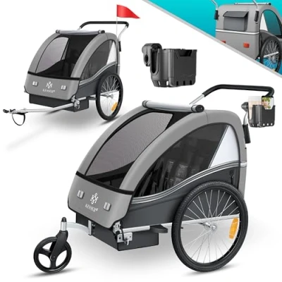 Afbeelding van KESSER® Kinderaanhanger, fietsaanhanger, sport RX, 2 in 1, joggerfunctie, kinderfietskar + 5 punts veiligheidsgordel, 360 voorwiel, jogger, buggy, fietsaanhanger voor 1 tot kinderen, max. 40 kg