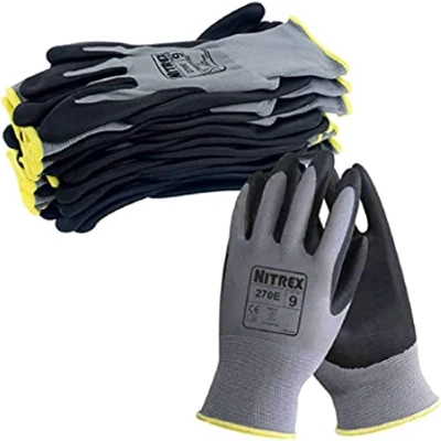 Afbeelding van Unigloves Nitrex 270E herbruikbare handschoenen voor algemene hantering met schuim nitril palmcoating en polyester voering, in grijs/zwart