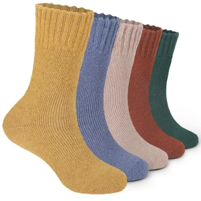 Afbeelding van Josnown Thermosokken voor dames, 5 paar, warme wintersokken, dikke gebreide sokken, wollen sokken vrouwen, dagelijks gebruik, mooie kleur, maat 35 42, kleuren., 42