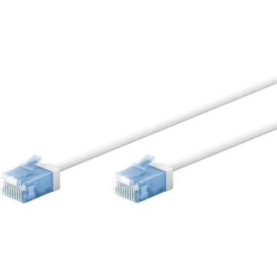 Afbeelding van goobay 74284 CAT 6A patchkabel slim/ultraflexibele RJ45 netwerkkabel U/UTP CU/dunne Ethernet kabel met korte stekkers/10 Gbit/s LSZH, knikbescherming/wit 0,25 m