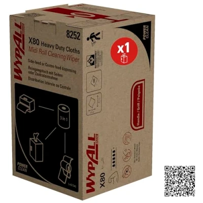 Afbeelding van WypAll X80 power clean poetsdoeken voor zwaar gebruik 8252 2 in 1 midi schoonmaaksysteem op rol x 180 witte