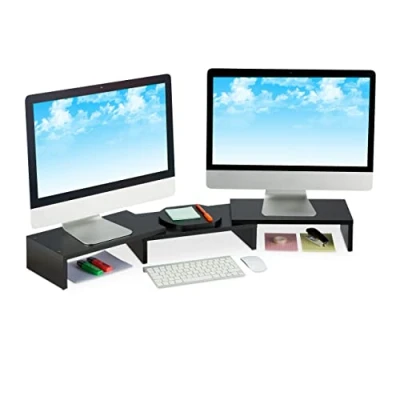 Afbeelding van beeldscherm verhoger 2 schermen verstelbaar ergonomisch zwart
