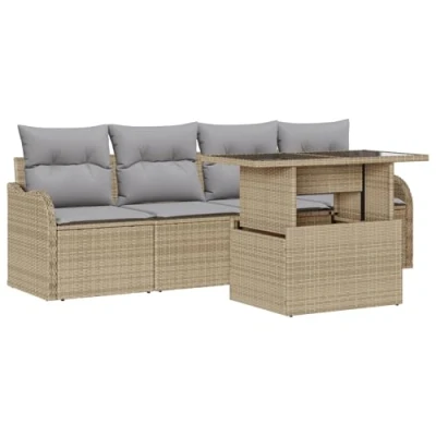 Afbeelding van vidaXL 5 delige tuinmeubelen set met kussens in beige poly rattan