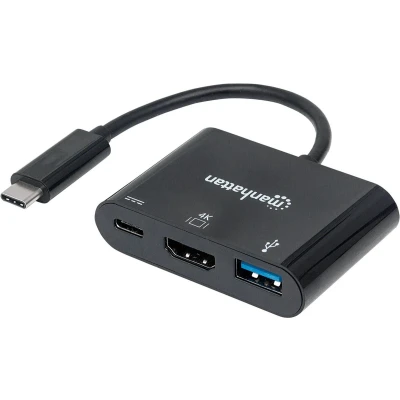 Afbeelding van Manhattan 152037 USB / HDMI Adapter [1x C stekker 1x bus, 3.2 Gen 1 bus A (USB 3.0), bus] Zwart UL gecertificeerd 0.08 m