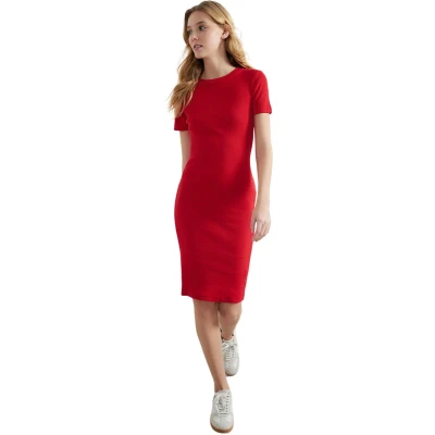 Afbeelding van Trendyol Rode Geribde Stretchy Gebreide Midi Kokerjurk Met Ronde Hals Twoss24El00486