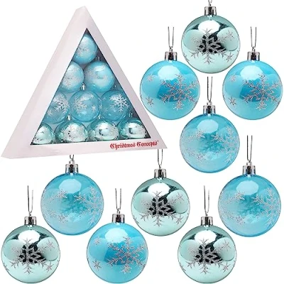 Afbeelding van Christmas Concepts® 10 60mm Mini Kerstballen Glanzend, Parelmoer &amp; Transparant Sneeuwvlok Design (Ijsblauw)