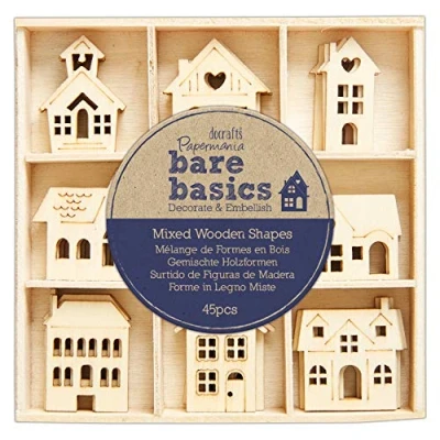 Afbeelding van Papermania: Bare Basics Wooden Shapes Houses (45pcs) (PMA 174744)