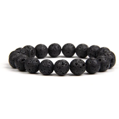 Afbeelding van Bixorp Gems Lavasteen Edelstenen Armband 10mm kralen Gepolijste Edelsteen Kralenarmband 18cm