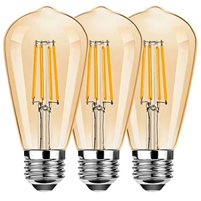 Afbeelding van ProCrus Vintage Edison 4W LED lamp, E27 ST64, 400LM 40W lamp equivalent, warm wit 2700K, antieke retrostijl, amber, 360 stralingshoek, niet dimbaar, set van 3