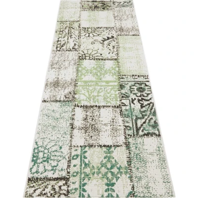 Afbeelding van Binnen &amp; Buiten Tapijt/Vloerkleed Patchwork Symi Groen/crème 80x200 Cm