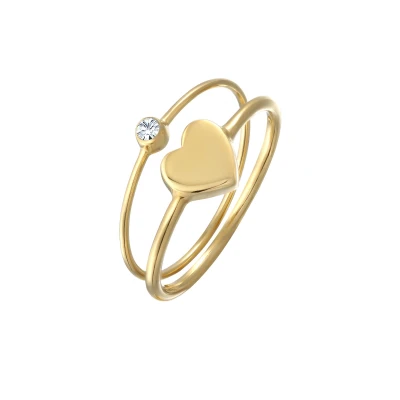Afbeelding van Elli HERZ SOLITÄR Kristall 2ER SET Ring, Dames, Maat: 54, Gold